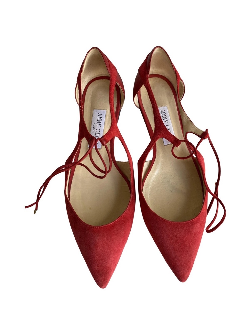 Jimmy Choo Red Suede Pointed-Toe Lace-Up Heels